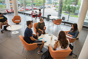 Students eating in Huntington Hall.